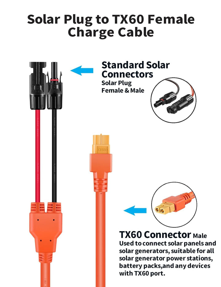 Solarstecker auf XT60 Stecker 5 Meter Solarpanel Kabel, Solarladekabel Solarkabel, 12AWG Kompatibel