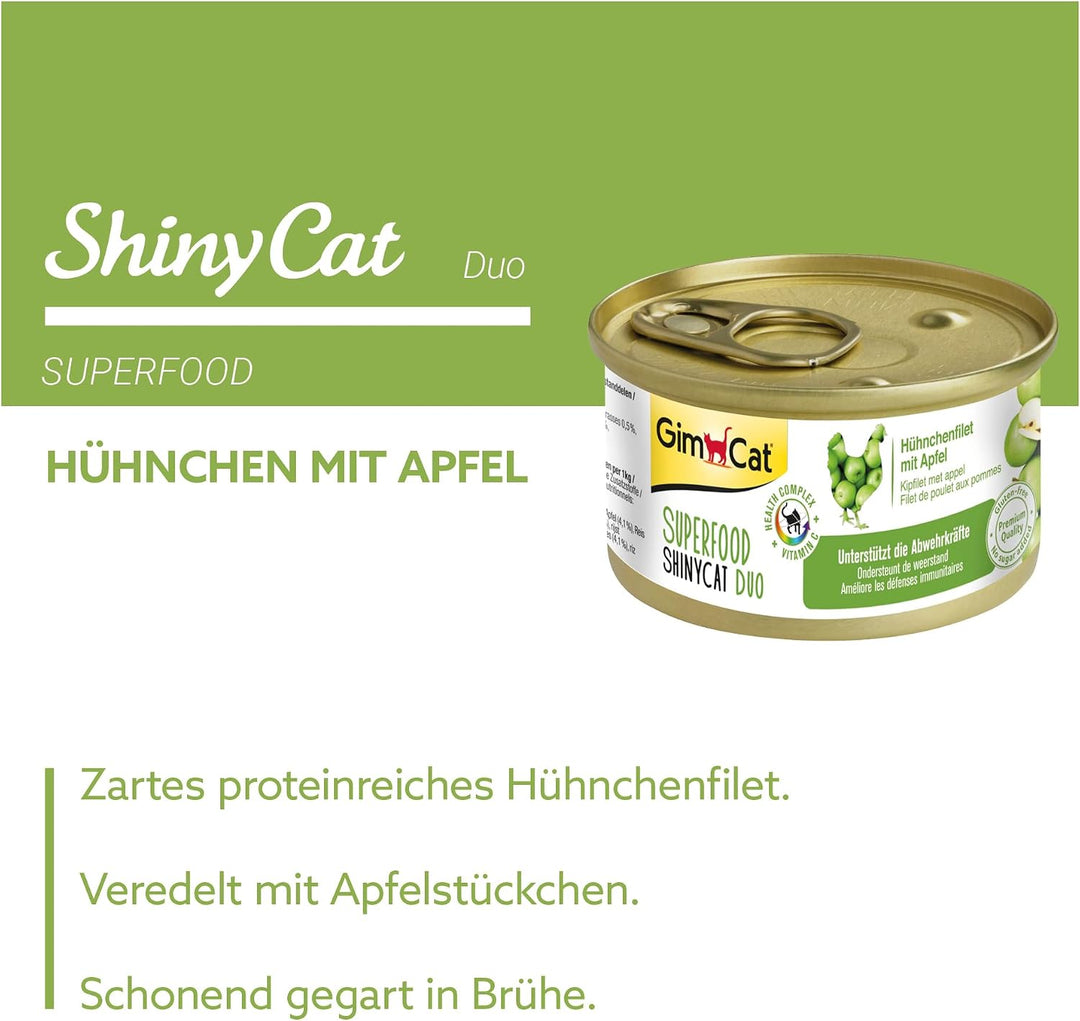 GimCat Superfood ShinyCat Duo Hühnchen mit Apfel - Katzenfutter mit saftigem Filet ohne Zuckerzusatz