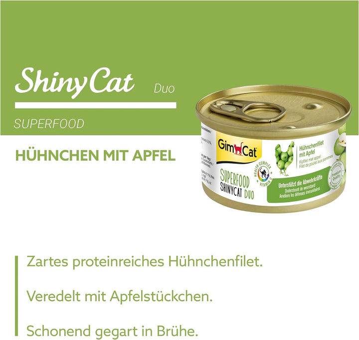 GimCat Superfood ShinyCat Duo Hühnchen mit Apfel - Katzenfutter mit saftigem Filet ohne Zuckerzusatz