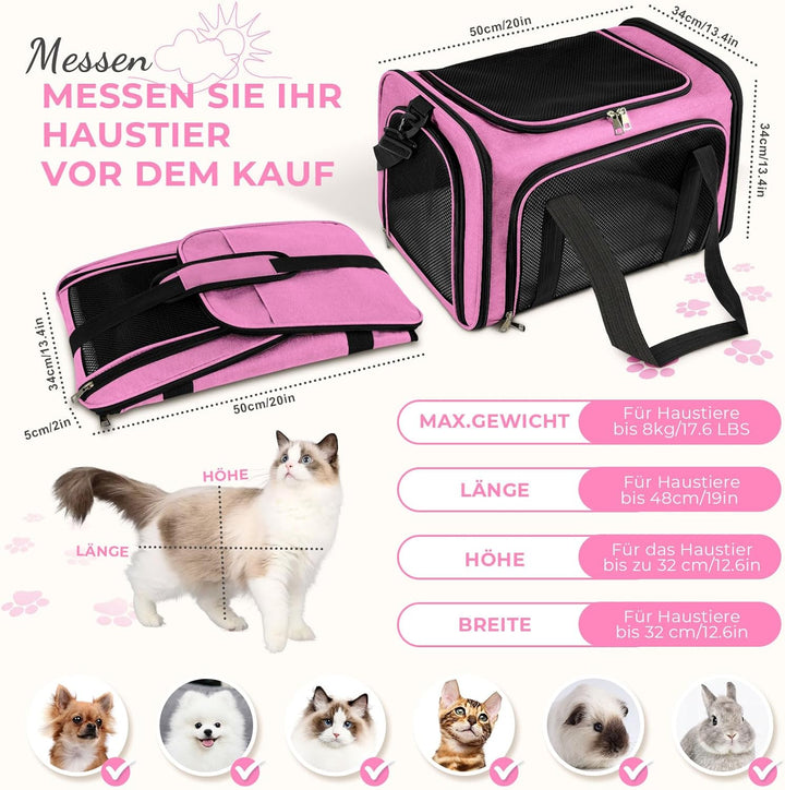 Lohofrnny Transporttasche Katze, Transportbox für Katze Hund, Katzentransporttasche, Faltbare Hausti