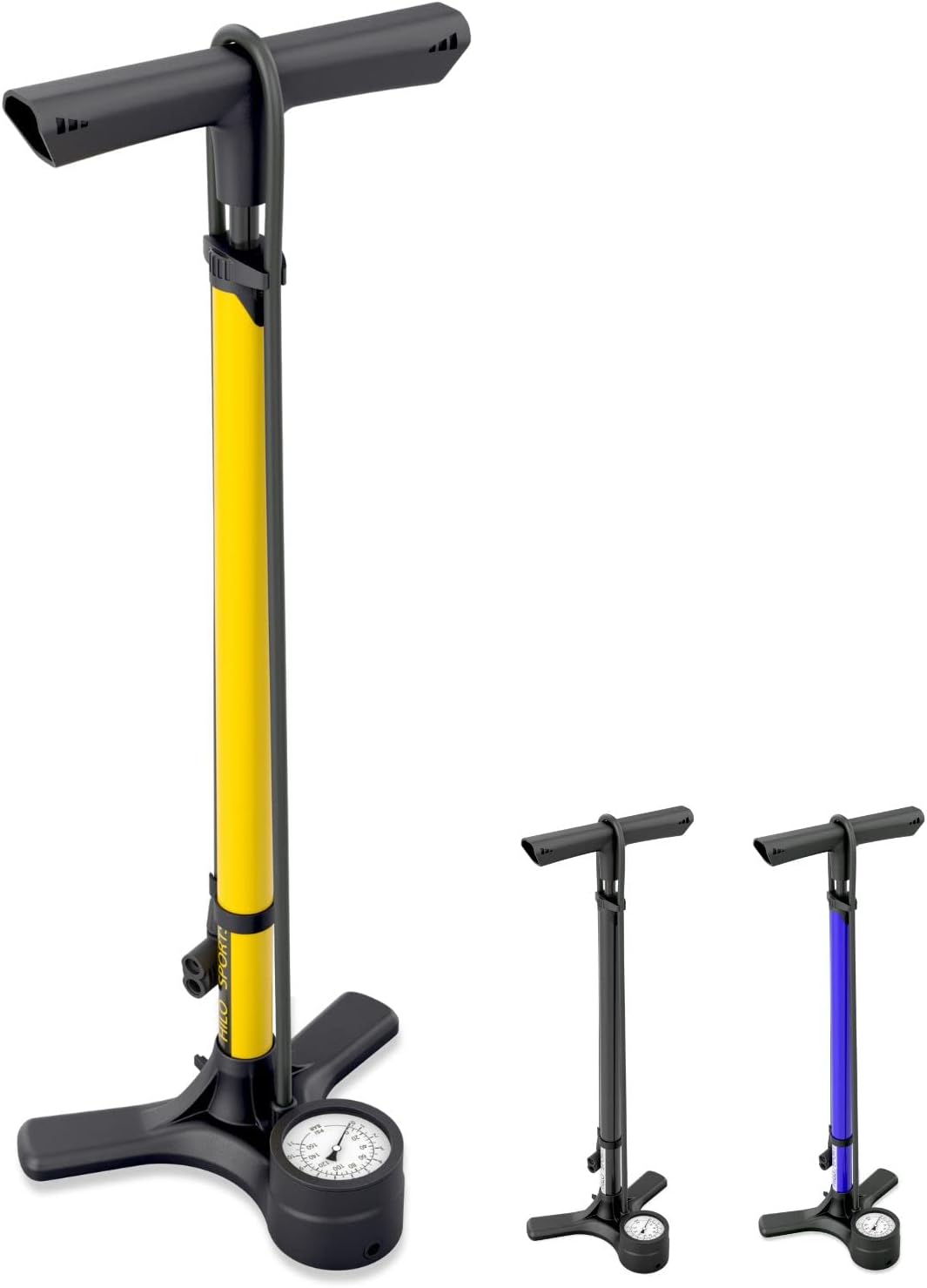 HiLo sports Standpumpe Fahrrad für alle Ventile - 11 Bar / 160 Psi Luftpumpe mit Manometer - Rostfre