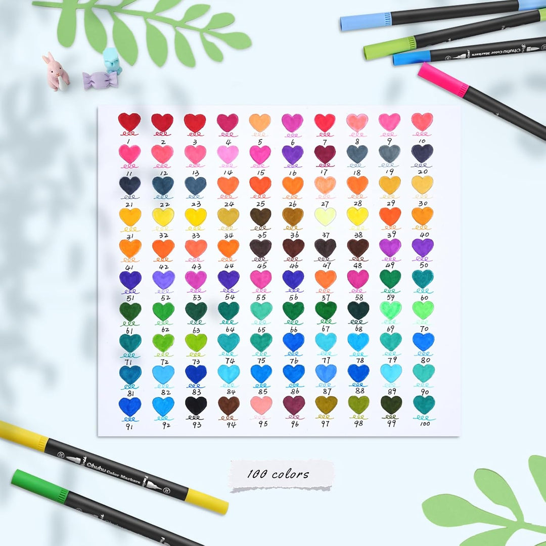Ohuhu Filzstifte 100 Farben, Dual Brush Pen Pinselstifte Aquarell Marker Stifte Set für Kind und Erw