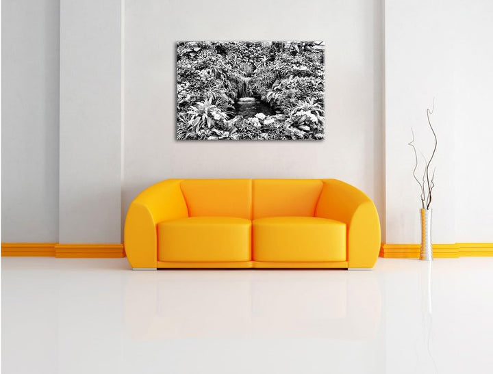 Pixxprint farbenfrohe Blumenoase / 100x70cm Leinwandbild bespannt auf Holzrahmen/Wandbild Kunstdruck