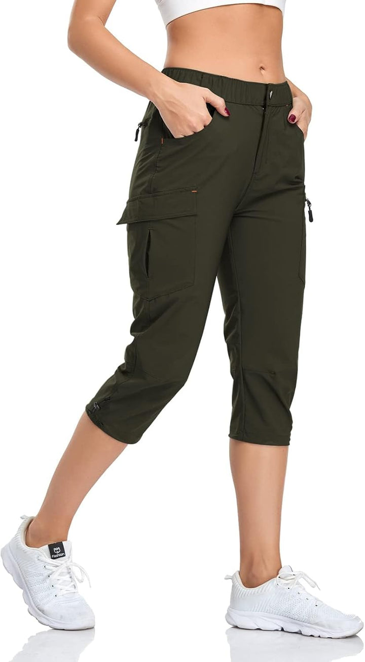 GymBrave Damen-Cargohose, schnelltrocknend, Outdoor-Camping-Caprihose, wasserabweisend, LSF 50, mit