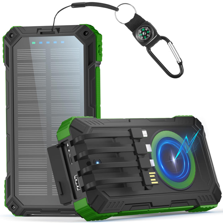 56800mAh Solar Powerbank, Wireless Power Bank gross mit 4 Kabeln, 30W PD Schnellladefunktion, 6 Ausg