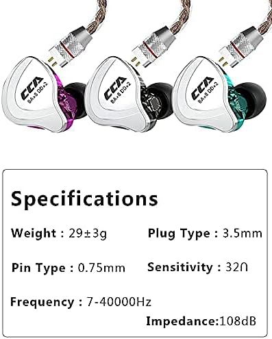 CCA C10 Hybrid-Treiber-In-Ear-Kopfhörer, HiFi-Stereo-Ohrhörer, leistungsstarker Bass, Sport-Headset