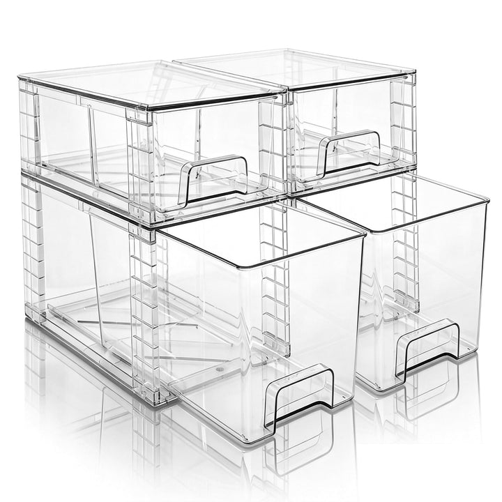 4er Set Stapelbare Aufbewahrungsschubladen, Hochfeste Klare Acryl Organizer mit Griffen Leicht Monti