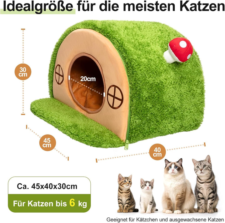 Baumhöhle Katzenbett, Katzenhöhle Indoor mit Pilzglocke | Katzenhaus mit Geborgenheit, waschbares Sa