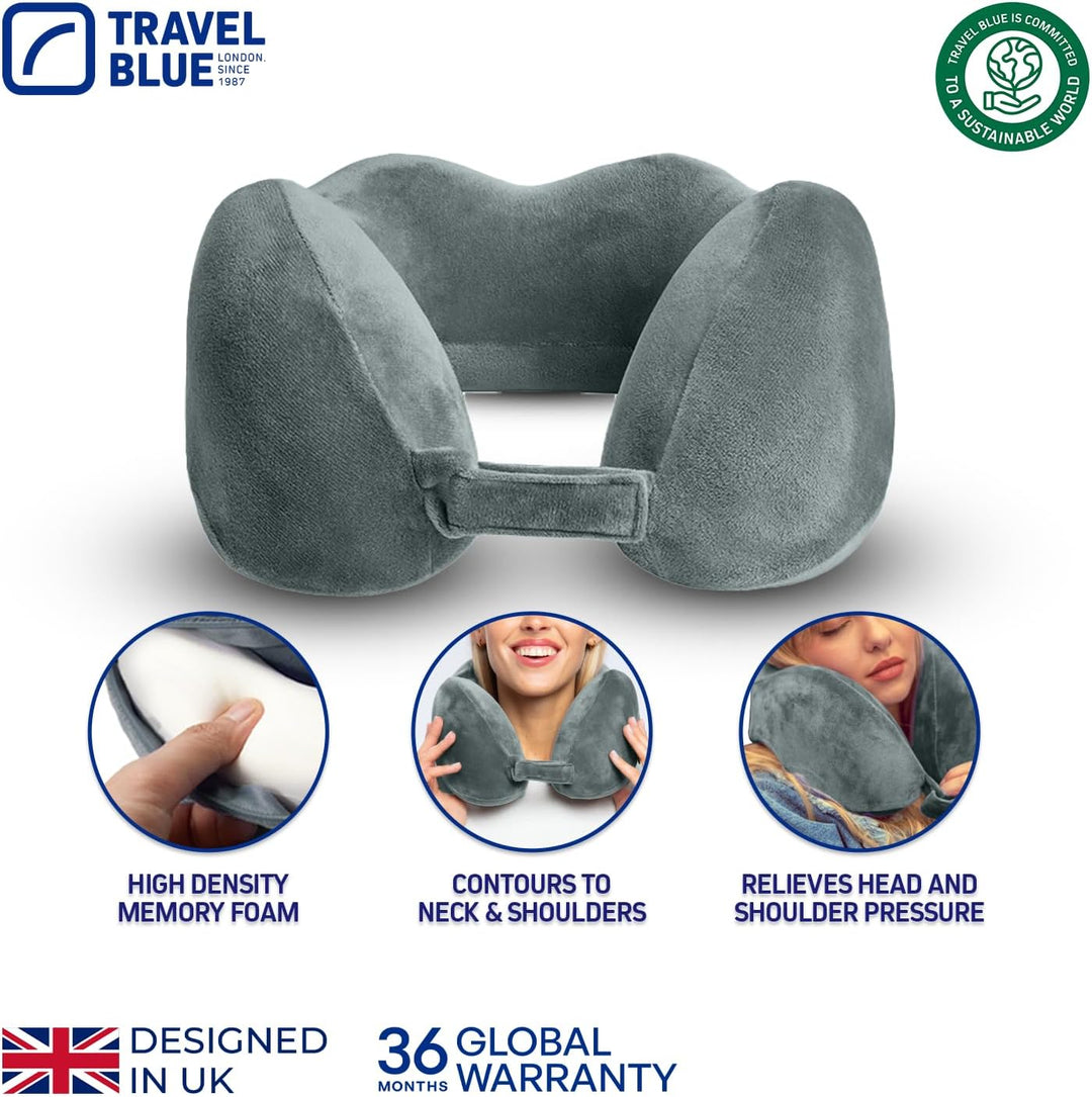 Travel Blue Reisekissen Memory Foam - Bequemes Memory Foam Kissen mit weichem Bezug, hervorragende K