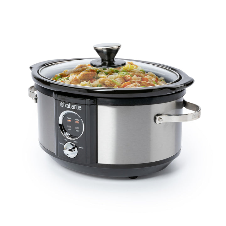 Brabantia Slow Cooker, Antihaftbeschichtung, drei verschiedene Heizstufen, Kontrollleuchte, abnehmba