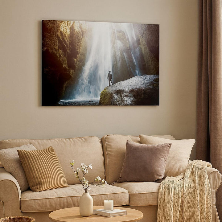 Bilder auf Leinwand Berg Wasserfall Leinwandbild mit Rahmen 70x50cm Wandbilder Dekoration Wohnzimmer