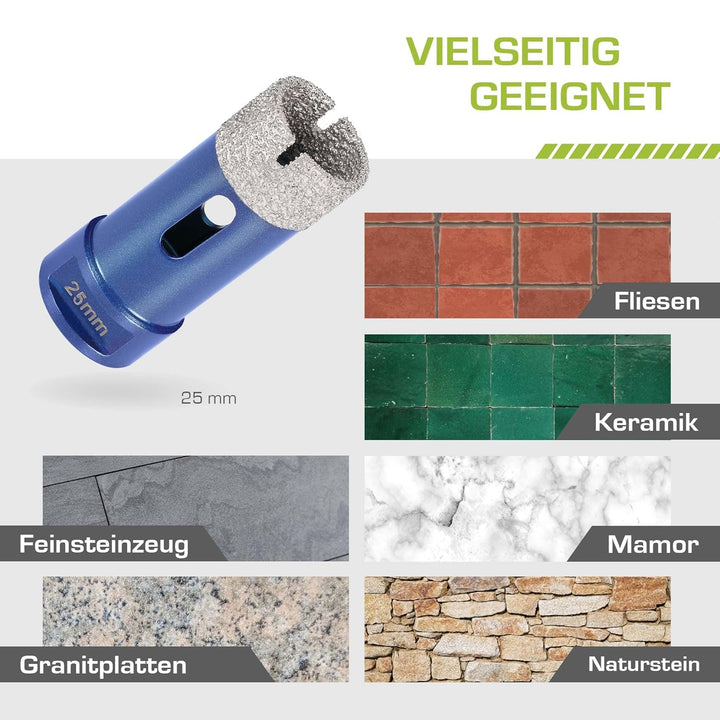 Profi Fliesenbohrer 25mm x M14 - Diamantbohrer für harte Fliesen, Feinsteinzeug uvm. Diamantbohrkron