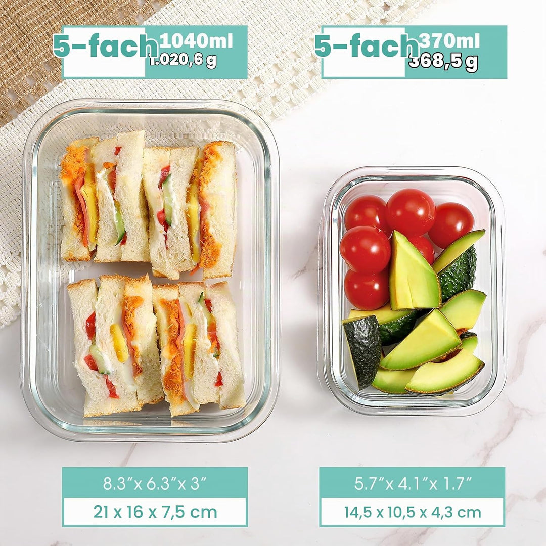 YASHE Glasbehälter mit Deckel, 10 Teile Stapelbar &amp; Luftdicht Meal Prep Boxen Glas für Spülmaschine,