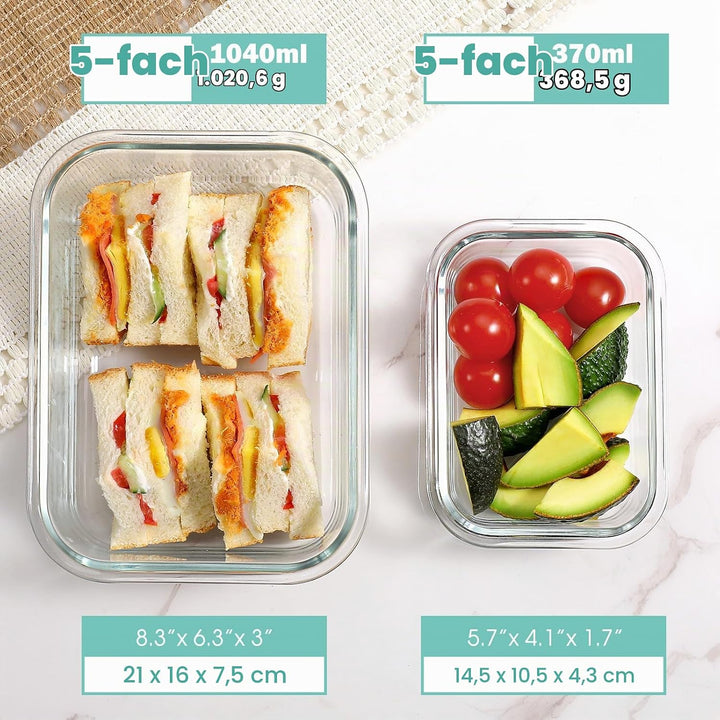 YASHE Glasbehälter mit Deckel, 10 Teile Stapelbar &amp; Luftdicht Meal Prep Boxen Glas für Spülmaschine,
