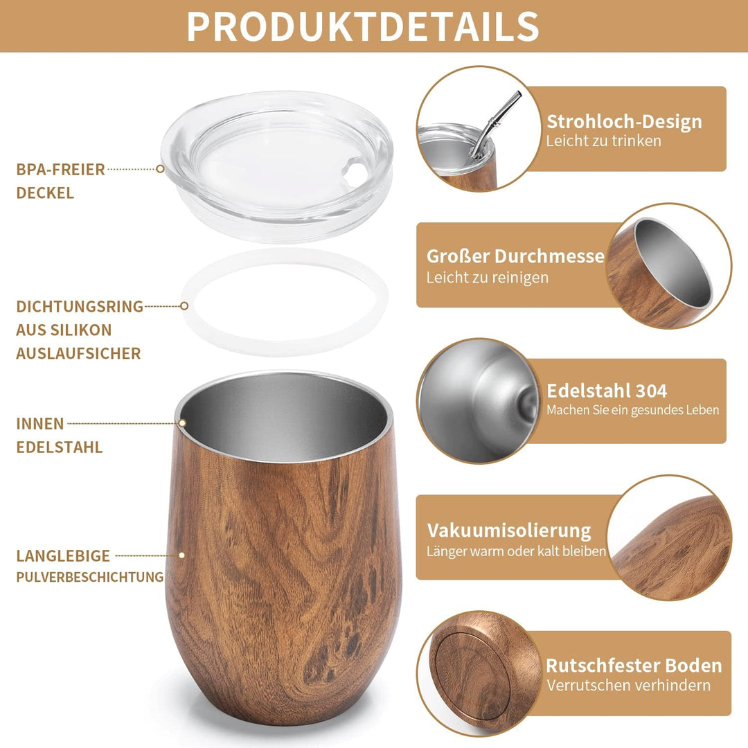 TELANKS Mate Becher, 340 ml Teetassen Set, Edelstahl doppelwand isolier Enthält Bombillas und eine R