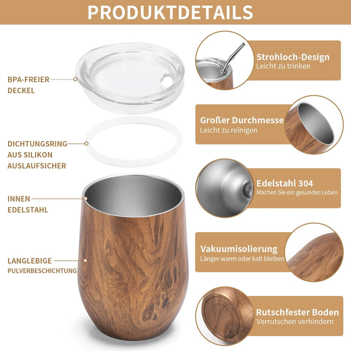 TELANKS Mate Becher, 340 ml Teetassen Set, Edelstahl doppelwand isolier Enthält Bombillas und eine R