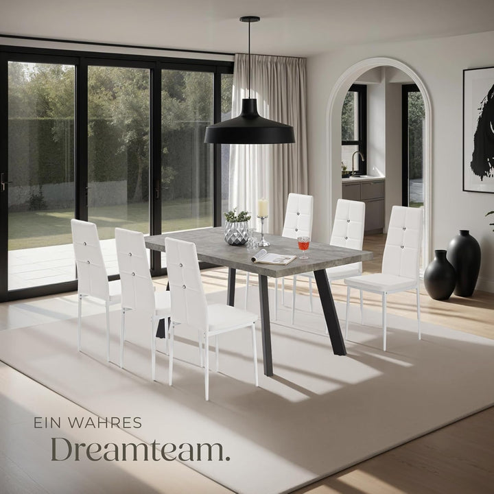 tectake® Moderne Stühle, 6er Set, 6X Stuhl mit Bezug aus Kunstleder, Glitzersteine, als Küchenstühle