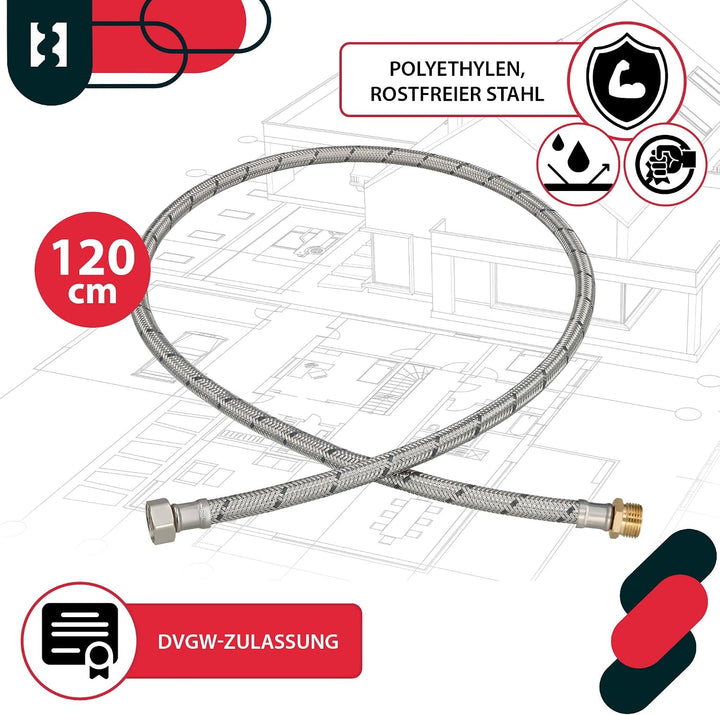 KOTARBAU® Flexschlauch 3/8 Zoll - Wasserschlauch - 120 cm - Panzerschlauch - Aussengewinde x Innenge