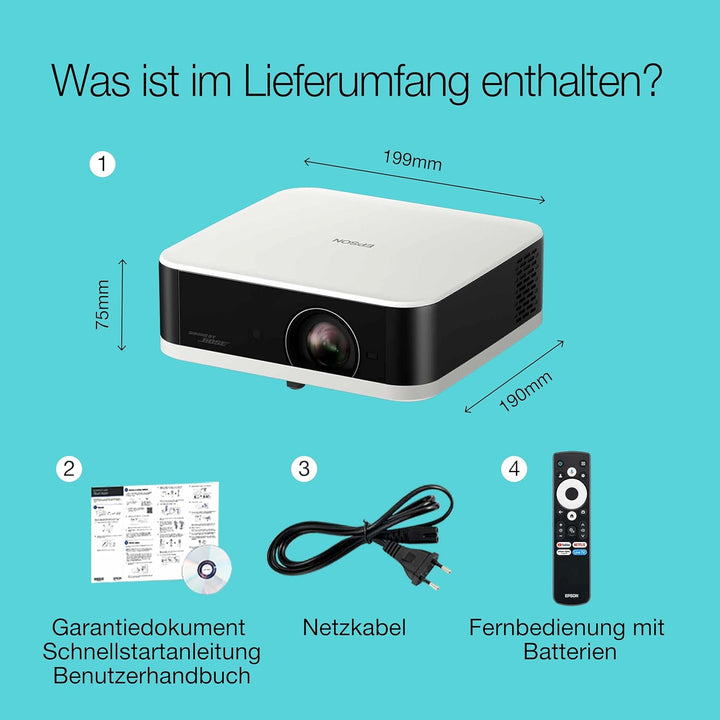 Epson Lifestudio Pop EF-61W Diamantweiss, tragbarer Smart-Projektor, Sound by Bose, Google TV, Full