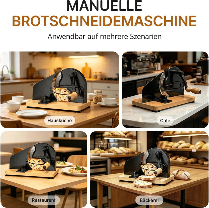 Brotschneidemaschine Manuell mit Handkurbel | Einstellbare Scheibendicke | Scharfe Edelstahlklinge &amp;
