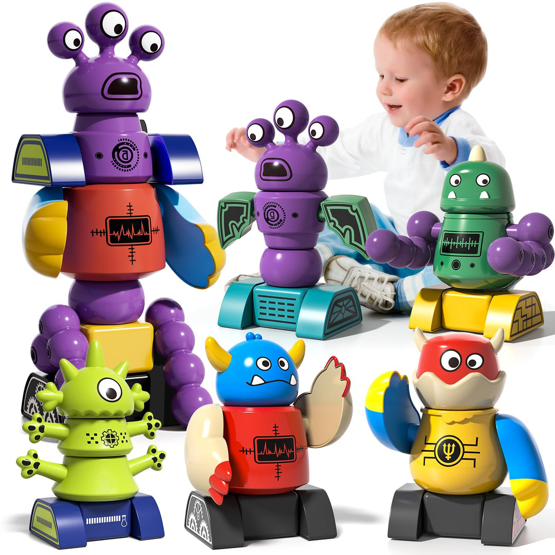 Magnetisches Roboterspielzeug für Kinder ab 3-7 Jahren, 5-stück Magnetmonster-Bausteine, stapelbares