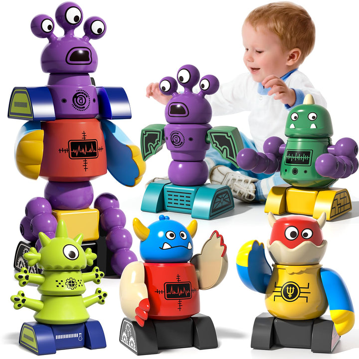 Magnetisches Roboterspielzeug für Kinder ab 3-7 Jahren, 5-stück Magnetmonster-Bausteine, stapelbares