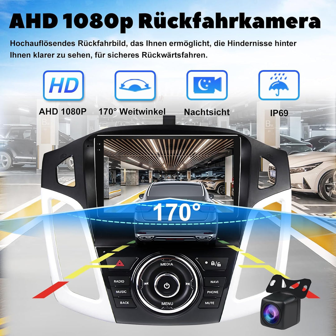 9 Zoll QLED Autoradio für Ford Focus MK3 2010-2018, Android Car Stereo 4GB+64GB mit Wireless CarPlay
