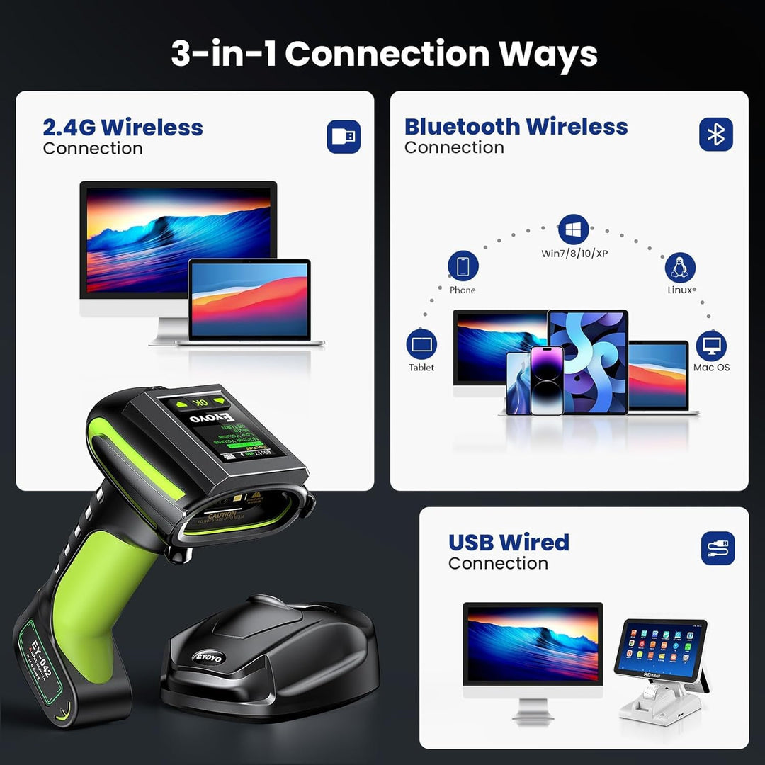 Eyoyo Industrieller Barcodescanner mit Display:3-in-1 wasserdichter,kabelloser 1D/2D Bluetooth-Barco