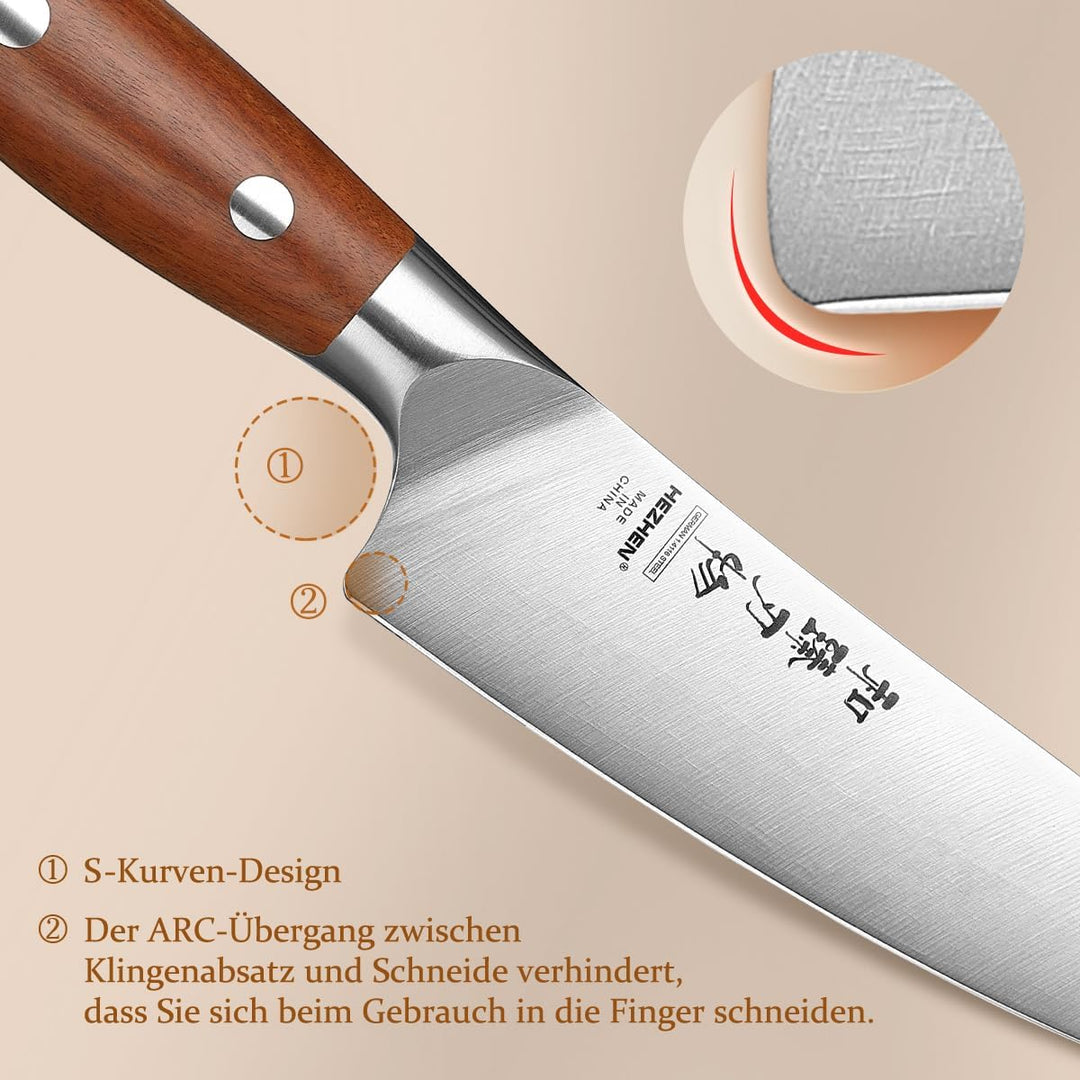 HEZHEN German Stahl Universal Messer, Allzweckmesser Rostfreier Stahl mit Hartstahl, Rasiermessersch