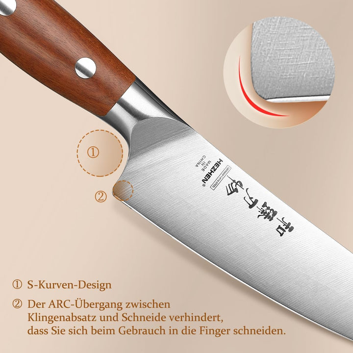 HEZHEN German Stahl Universal Messer, Allzweckmesser Rostfreier Stahl mit Hartstahl, Rasiermessersch