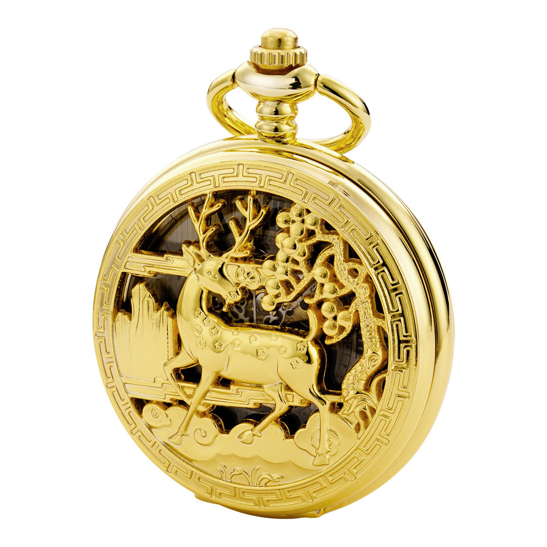 Treeweto Vintage Taschenuhr, mechanisch, doppelter Abdeckung, hohles Gehäuse, Skelett, Steampunk, Hi