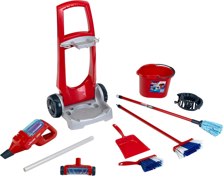 Theo Klein 6720 Vileda Besenwagen mit Upright Staubsauger I Inkl. Zubehör wie Wischmop, Eimer, Besen