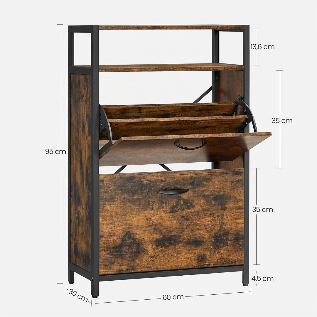 VASAGLE Schuhschrank, schmales Schuhregal, Schuhkipper mit 2 Klappen, für 8-12 Paar Schuhe, platzspa