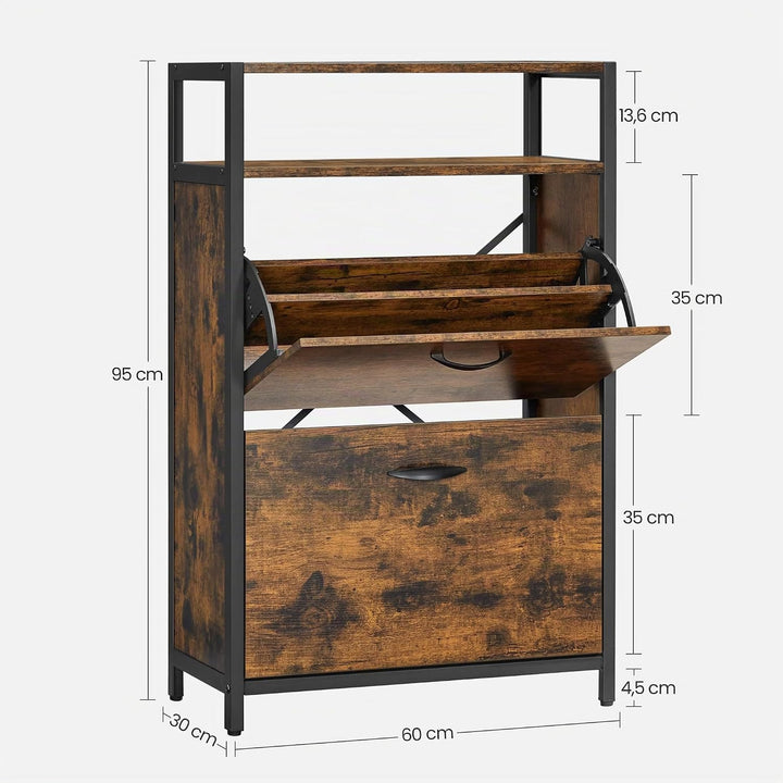 VASAGLE Schuhschrank, schmales Schuhregal, Schuhkipper mit 2 Klappen, für 8-12 Paar Schuhe, platzspa