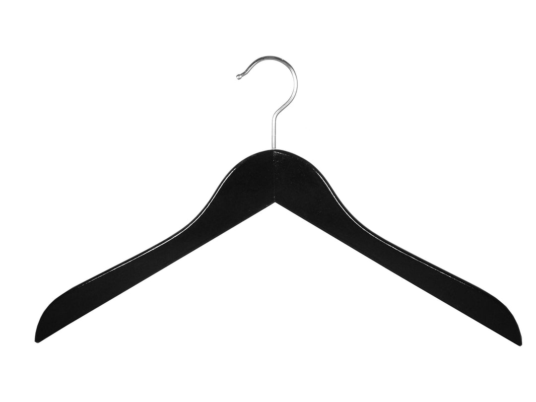 Kleiderbuegelshop24 Holzbügel für Oberteile, Blusenbügel, flach, 45 cm, schwarz, 5 Stück