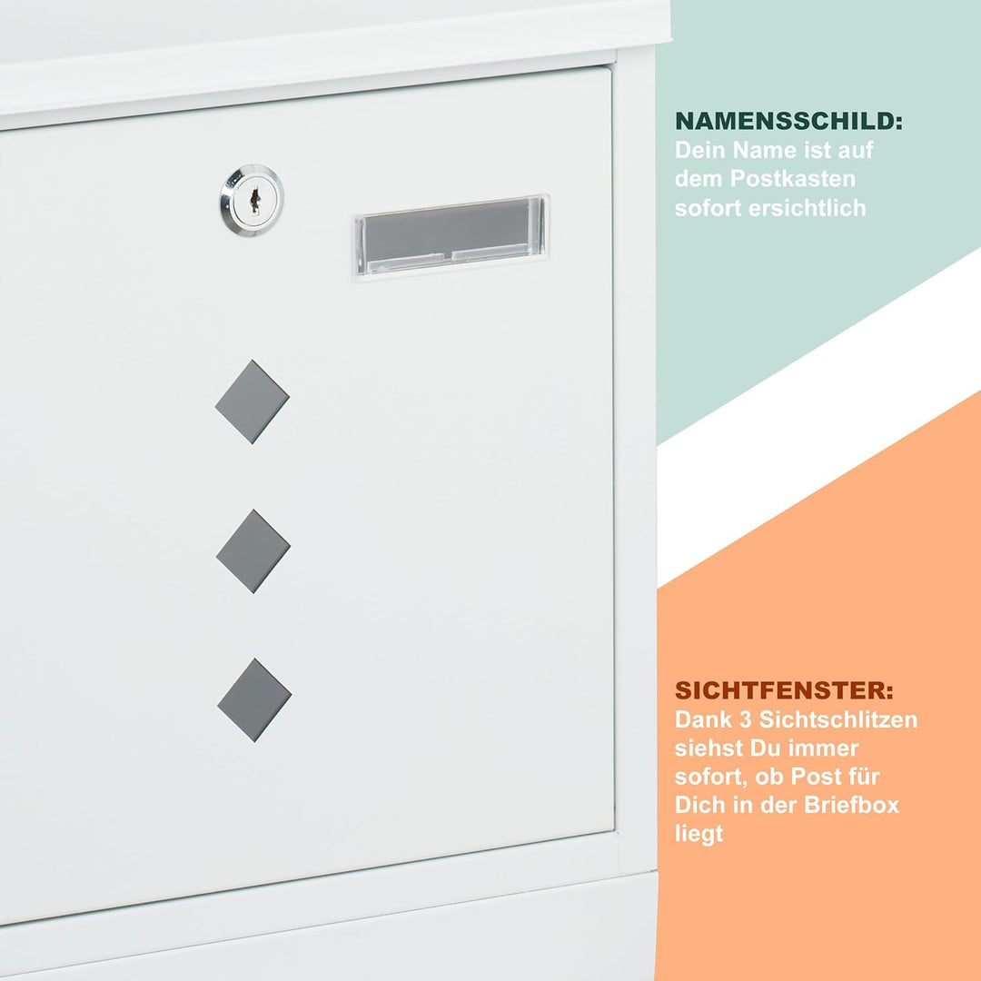 Relaxdays Briefkasten mit Sichtfenster, Metall, 4 Schlüssel, Zeitungsfach, Postkasten, HBT ca. 38 x
