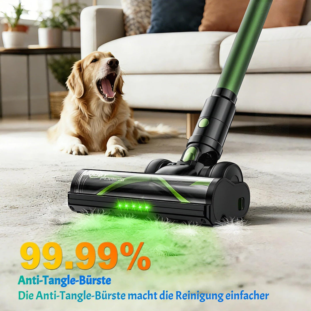 Akku Staubsauger 50KPa/500W/55Mins, Staubsauger Kabellos mit Wandmontierte Ladestation, Selbststehen