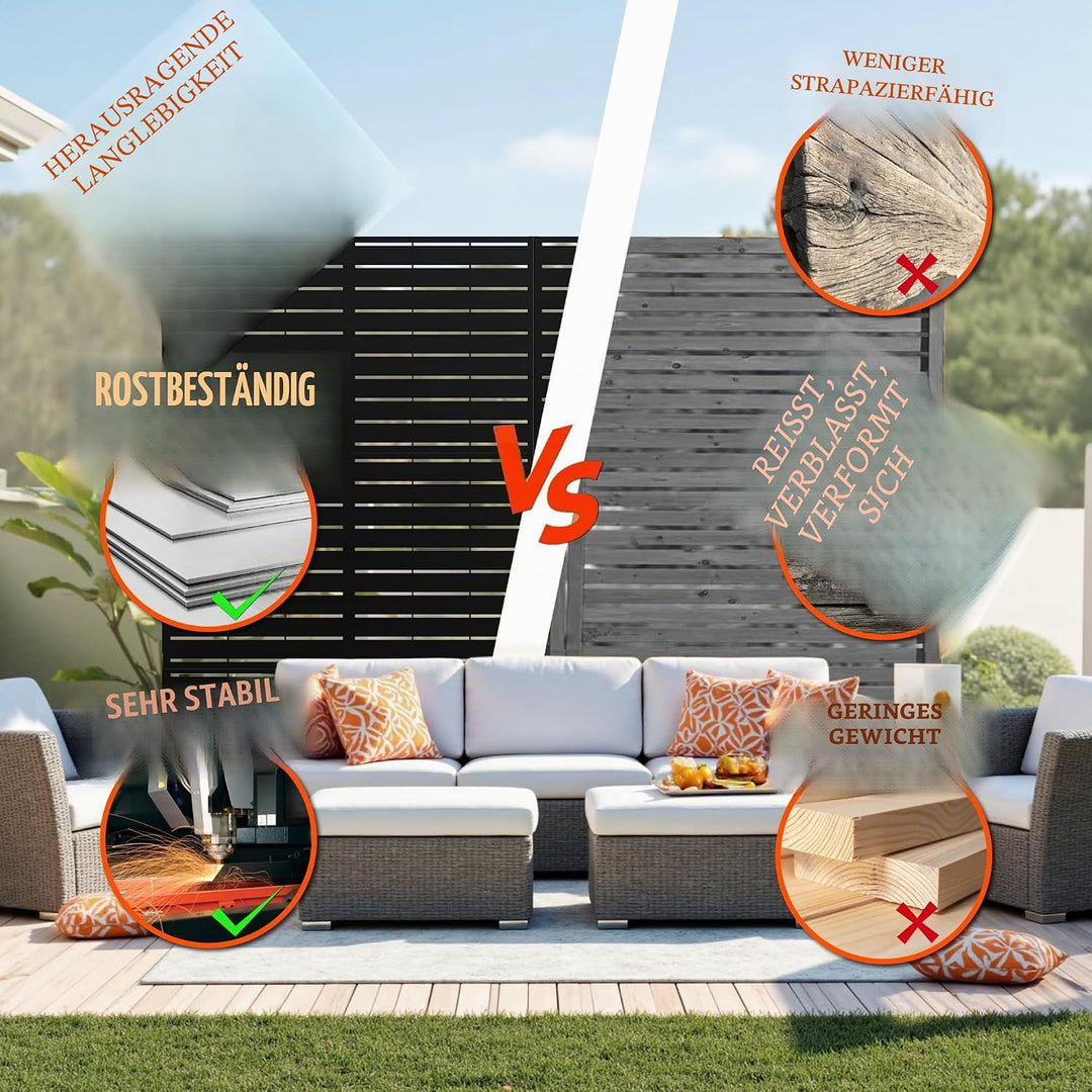 GarveeTech Paravent Outdoor, 120x180cm Freistehender Sichtschutz aus Stahl, Windschutz für Terrasse