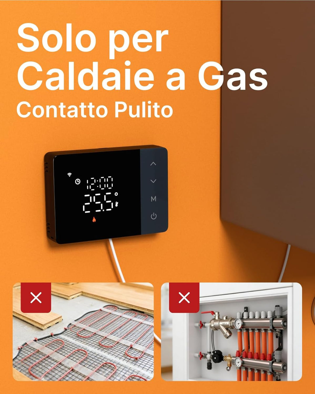 WiFi 6 Thermostat Batterie für Gasboiler Dual Band 2.4/5 GHz, programmierbar, Trockenkontakt, Box 50