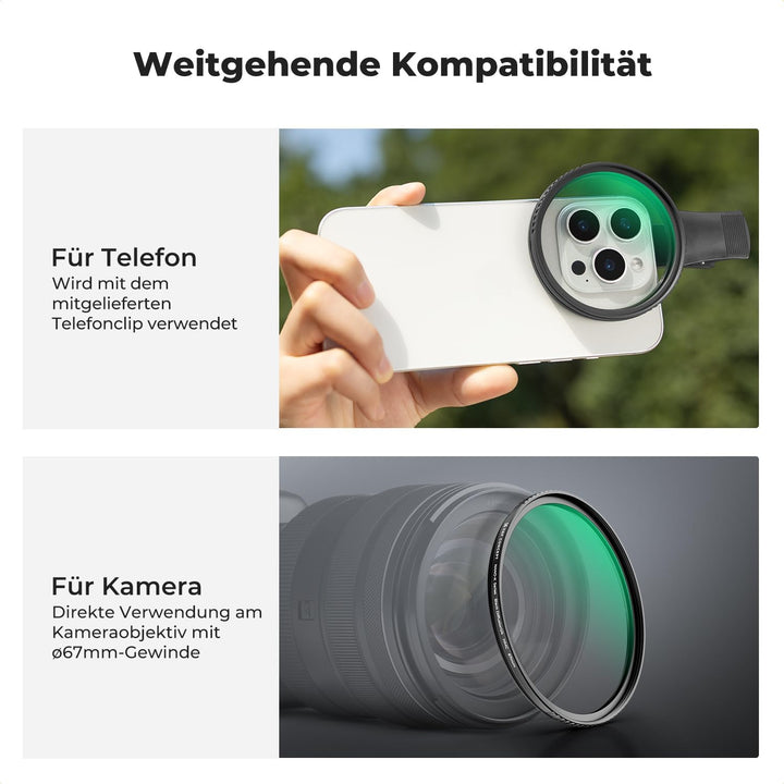 K&F CONCEPT K-Serie 67mm Black-Mist 1/4 Filter, Black Promist 1/4 Objektivfilter kompatibel mit iPho