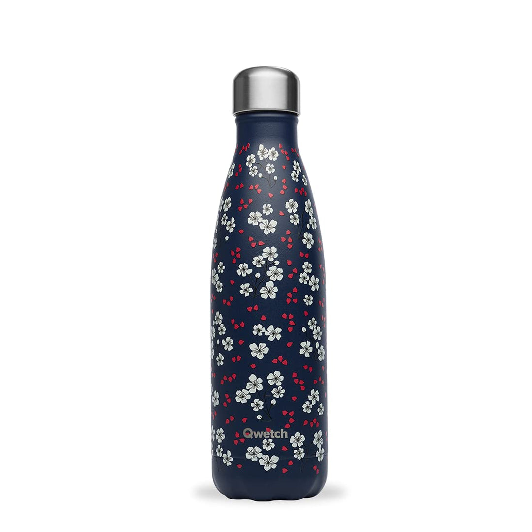 QWETCH - Isothermische Originals Flasche - Hanami Blau 500ml - Nomadische Edelstahlflasche - 24h Kal