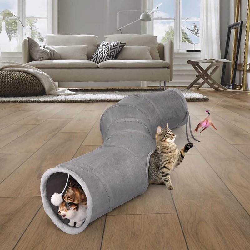 Ownpets Katzentunnel, Cat Tunnel, Katzentunnel Stoff mit Ball und Cat Teaser, Spieltunnel für Katze