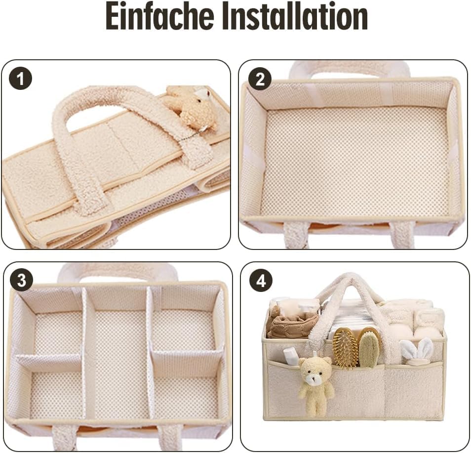Wickeltasche Organizer Plüsch Qualitäts-Upgrade, Tragbarer Wickeltisch Organizer mit Teddy, Baby Wic