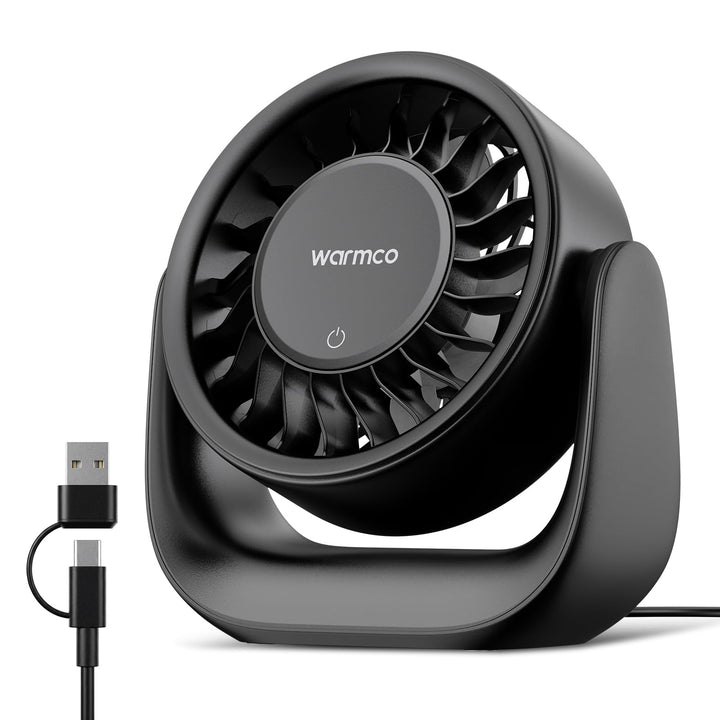 Warmco USB Tischventilator mit Touch, (Nur USB-Betrieb) Kleiner Ventilator, USB-A & USB-C Stecker, 3