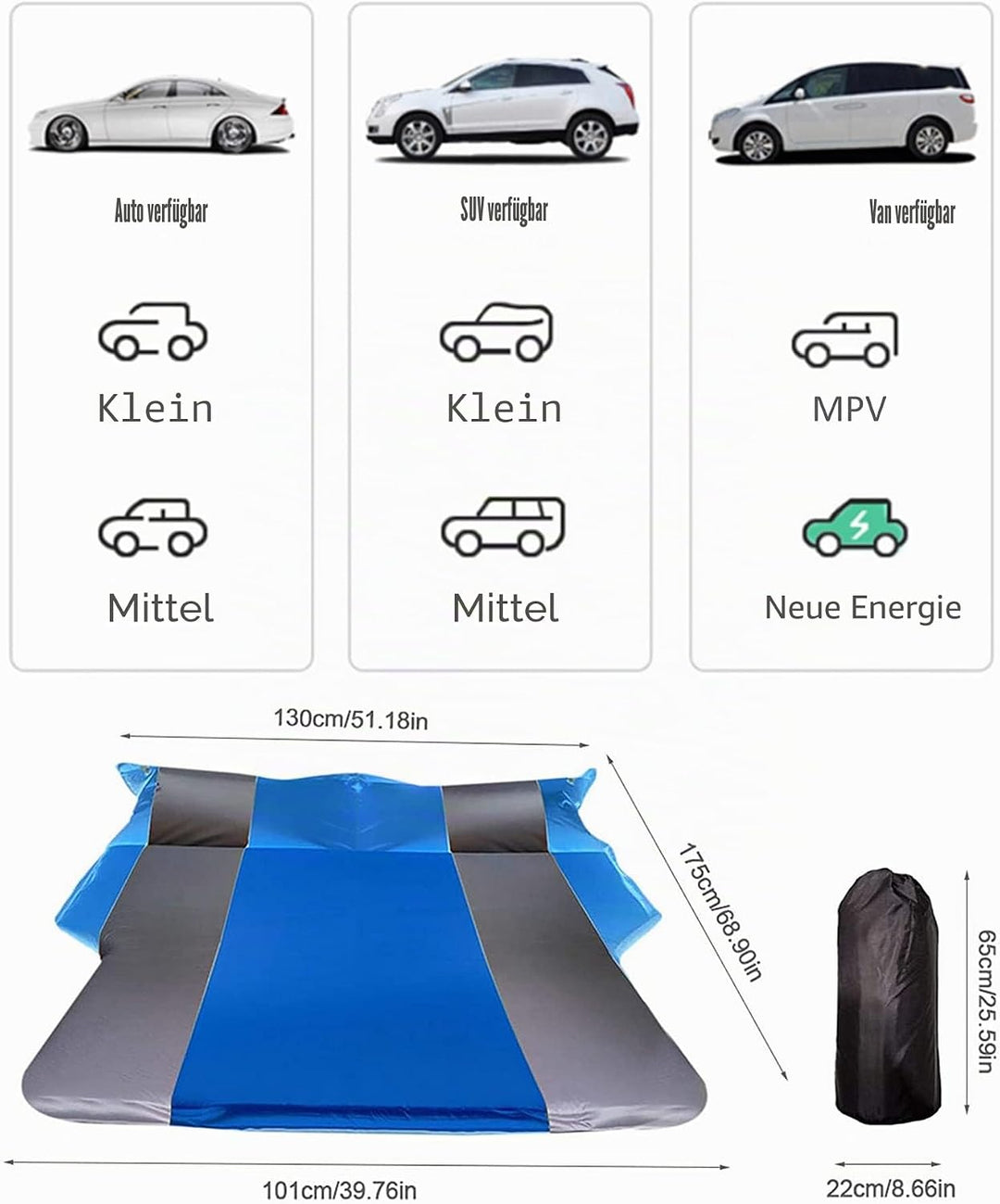 GJXJY Selbstaufblasbare Luftmatratze Auto Kofferraum mit Tragetasche Tragbare Bewegliche Dickere Luf