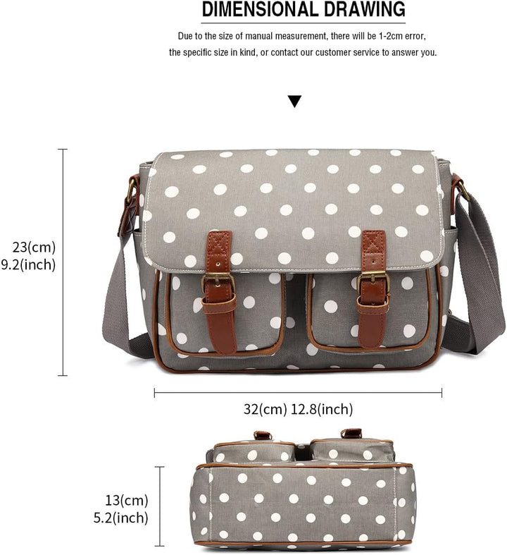 KONO Umhängetasche Gross Messenger Bag Wachstuch Schultertasche Schulranzen für Jungen und Mädchen D