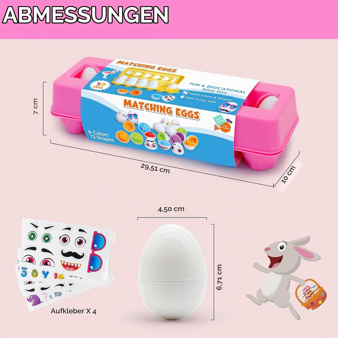 Passende Eier Montessori Spielzeug ab 1 Jahr, 12 Pcs Eier Spielzeuge Farbe und Form Erkennung Sorter