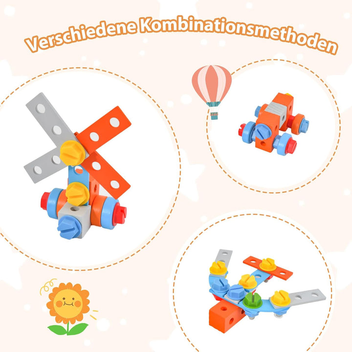COSTWAY Werkzeugbank für Kinder, Werkbank Holz mit Tafel, hängendem Werkzeugständer & Zubehör, Spiel
