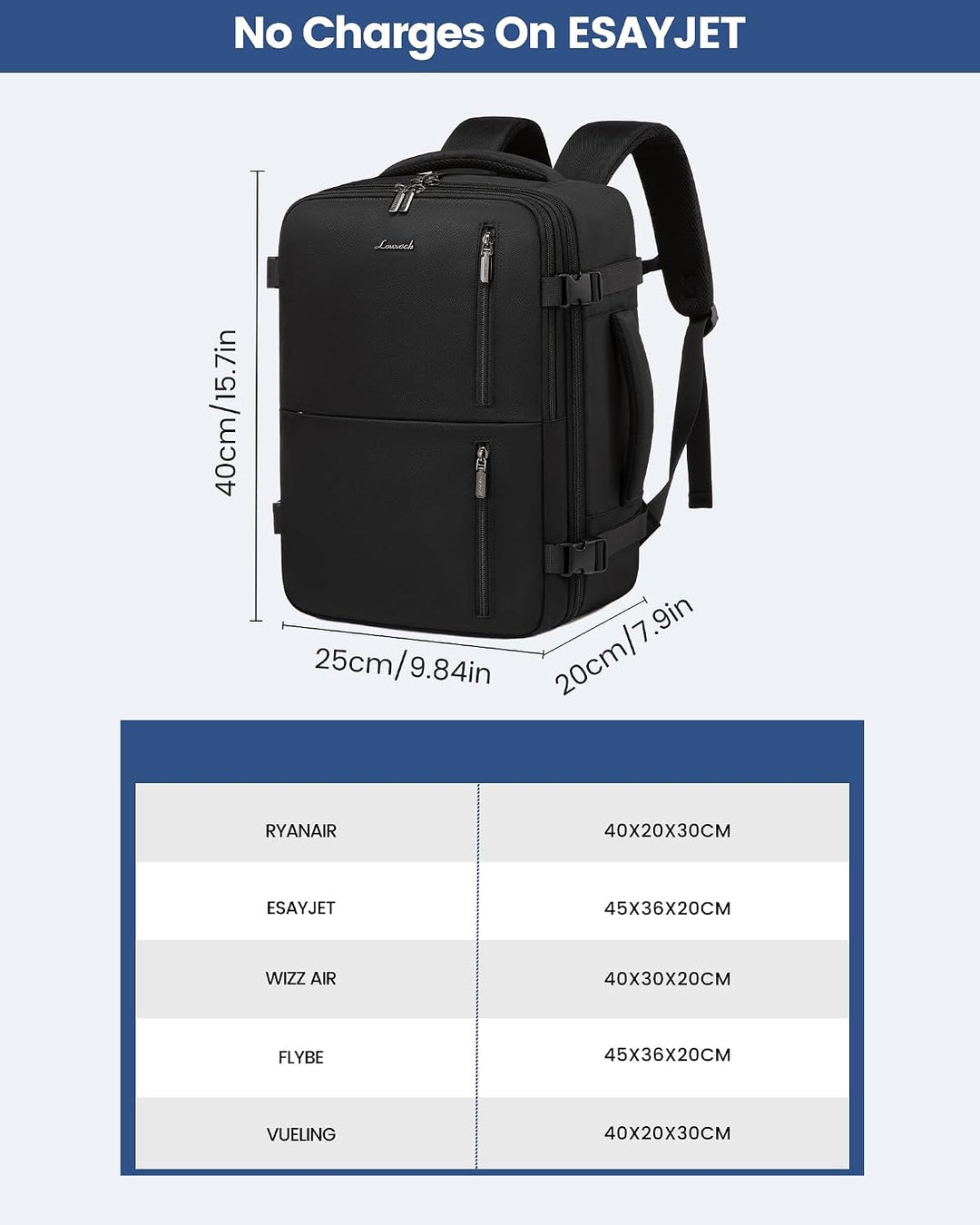 LOVEVOOK Ryanair Handgepäck Rucksack 40x20x25, Reiserucksack Flugzeug Damen Herren, Carry On Luggage