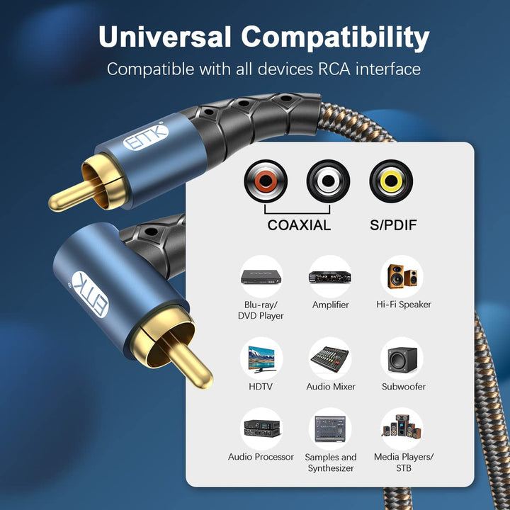 EMK Subwooferkabel Winkelstecker Cinch Kabel Rechteckiges RCA Cable Digitales Koaxialkabel 90 Grad C